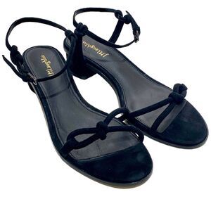J Mclaughlin Delilah Womens 9.5 Black Suede Sandals Block Heel Leather Soles EUC